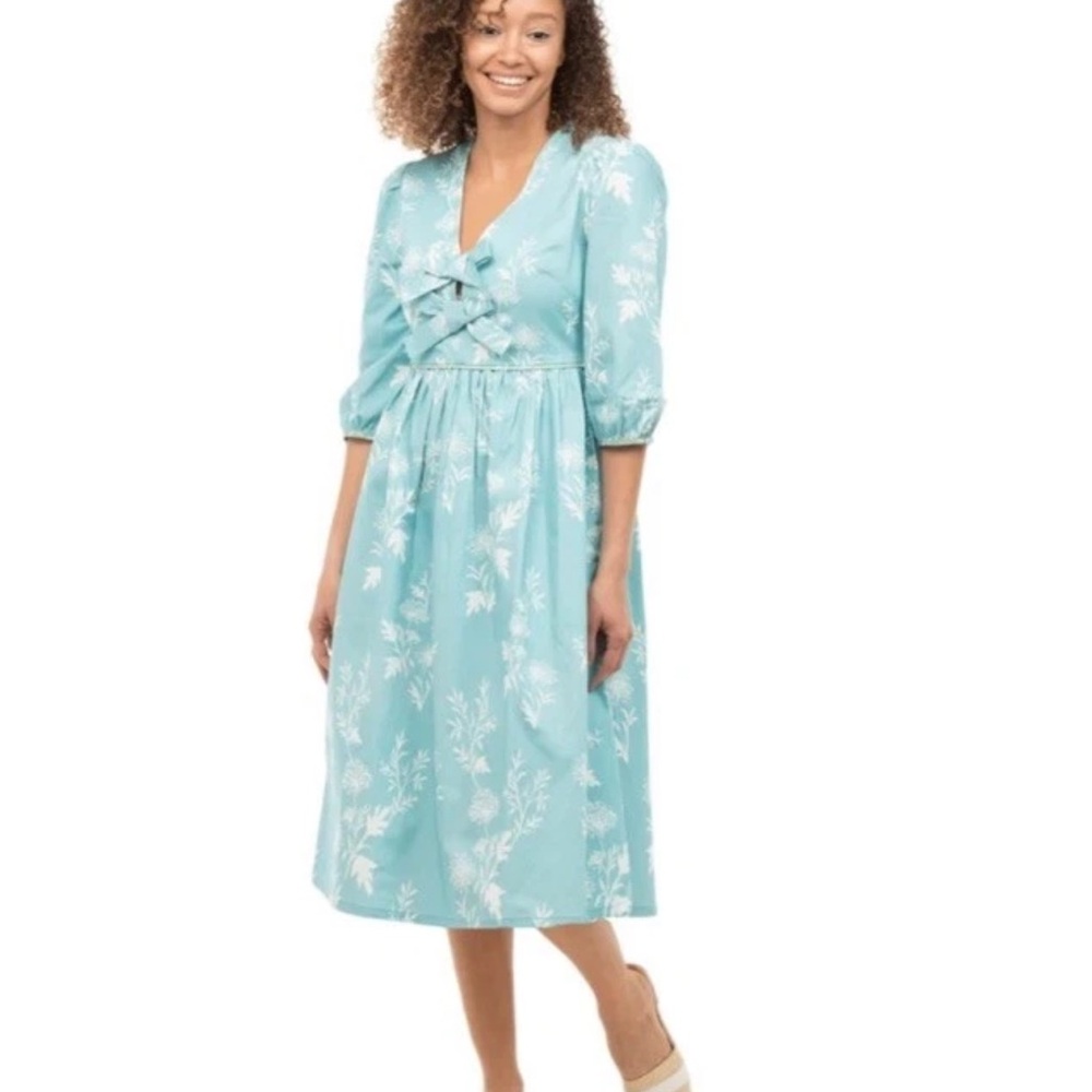 Beau & Ro x Ashley D Studio Midi Dress La Reine Bleue Bow Cottage Blue Floral S